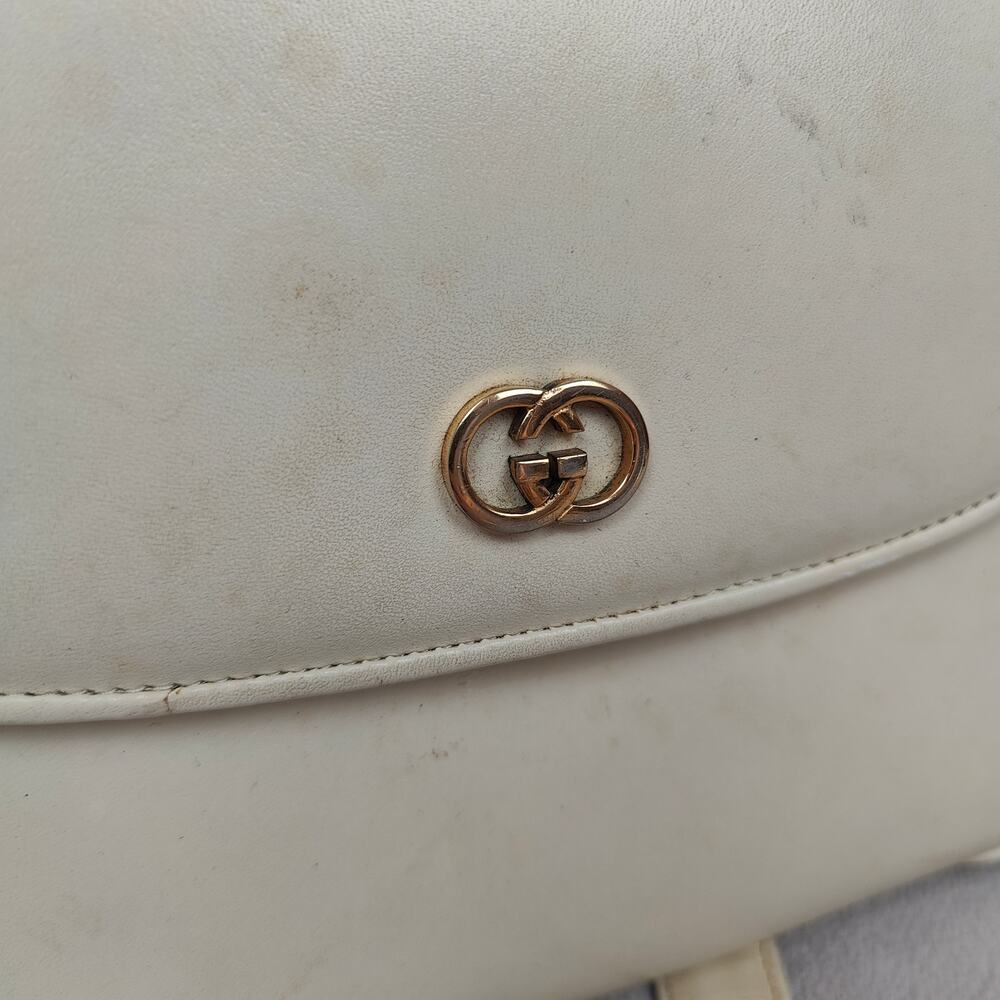 Vintage Gucci Leather Crossbody Bag Small Purse Off-White Cream 80s REPAIRED‎ - Picture 2 of 14